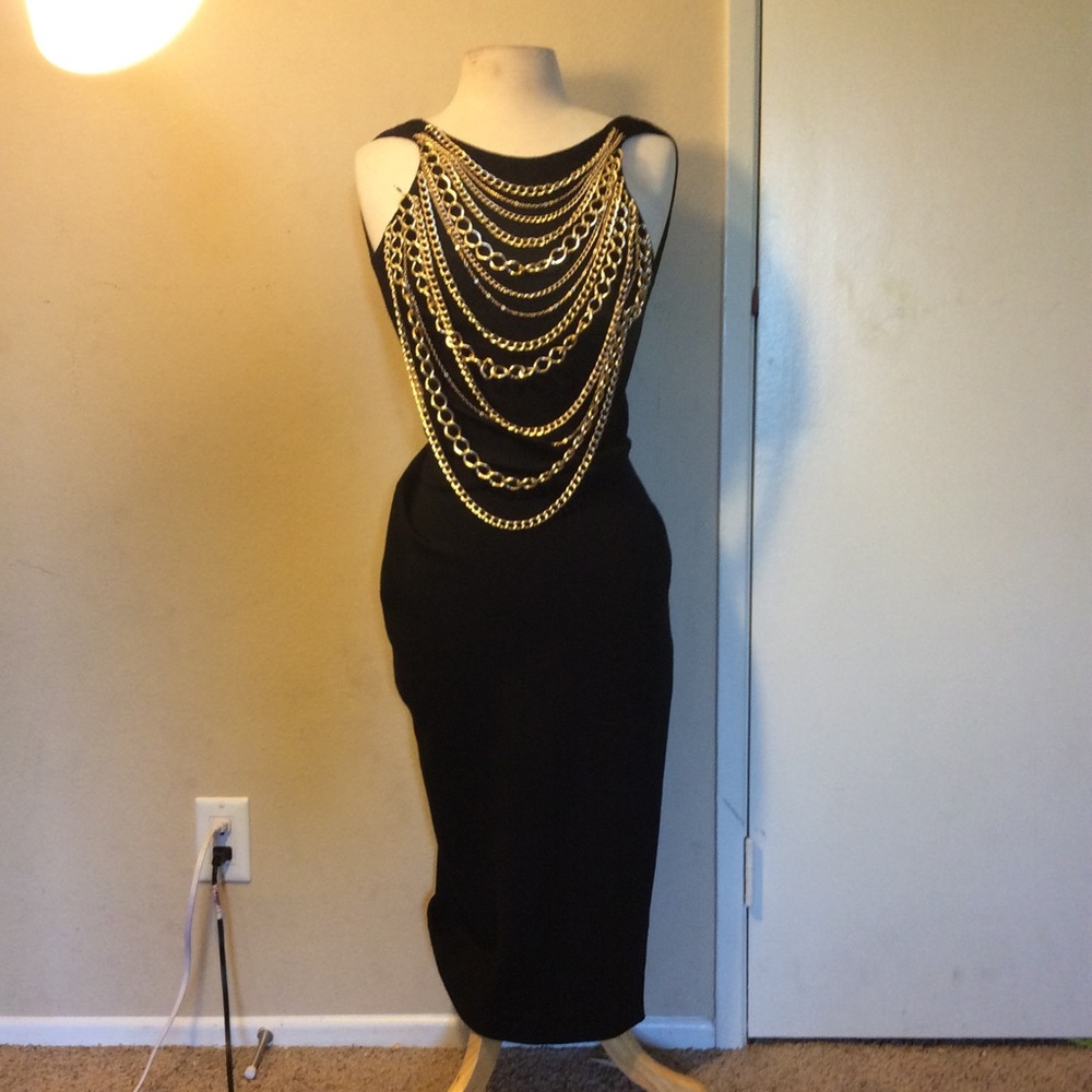 Vintage Black Dress with Gold Chains